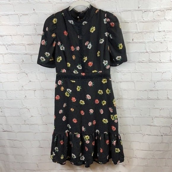 Hayden Midi Summer Dress Floral Spring Asian Retro Pinup Vibe Polkadot Cutout L - Picture 1 of 7